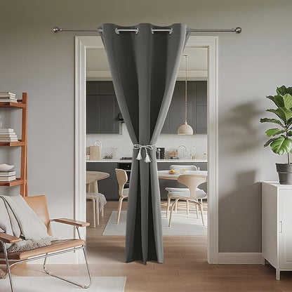 Joydeco Blackout Door Curtain for Doorway Privacy 72 Inches Long, Grommet Closet Curtain for Open Closet, Room Divider for Bedroom Living Room (Light Grey, 52Wx72L, 1 Panel)