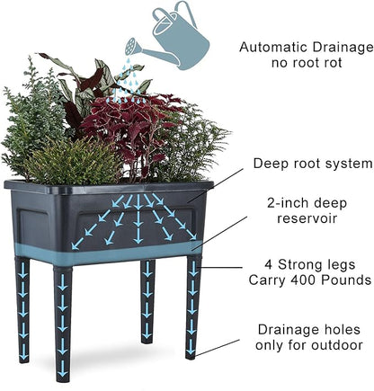 2 Pcs Plastic Raised Garden Beds with Legs，16 Gallon Outdoor Elevated Garden Planter Box，Perfect for Flowers, Vegetables, and Herbs