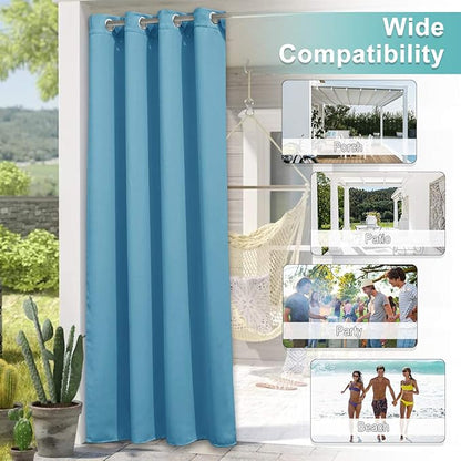NICETOWN Sunlight Blocking Teal Blue Outdoor Curtain 95" L for Patio Waterproof, Thermal Insulated Stainless Steel Grommet Outdoor Indoor Window Curtain/Drape for Porch, 1 Panel, 52" W