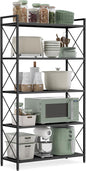 SONGMICS 5-Tier Metal Storage Rack, Shelving Unit with X Side Frames, Dense Mesh, 12.6 x 31.5 x 57.3 Inches, for Entryway, Kitchen, Living Room, Bathroom, Industrial Style, Ink Black UBSC185B01