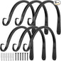 Worth Garden 6-Pack 8" Plant Hanger Bracket - Hand-Forged Wrought Iron Powder-Coated Heavy Duty Wall Hooks - Black Curved Plant Hanging Hooks for Bird Feeders, Flower Baskets, Indoor & Outdoor Use