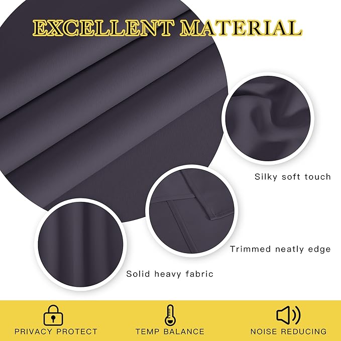 NICETOWN Greyish Purple Blackout Curtain for Living Room - Solid Thermal Insulated Grommet Blackout Panel/Drape for Bedroom Kitchen Window (1 Panel, 52 inches Wide by 54 inches Long)