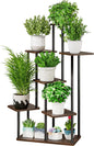 AZERPIAN Plant Stand 7 Tier Indoor Metal Flower Shelf for Multiple Plants Corner Tall Flower Holders for Patio Garden Living Room Balcony Bedroom, Black Oak