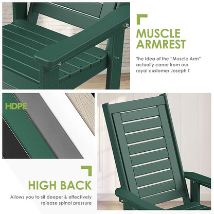GREENVINES Outdoor Rocking Chairs | Set of 2 | Porch Rocker | HDPE Plastic | Forest | Oversized Rockers | High Back | Big & Tall | Ladder Back | for Patio Outside Backyard Balcony Garden