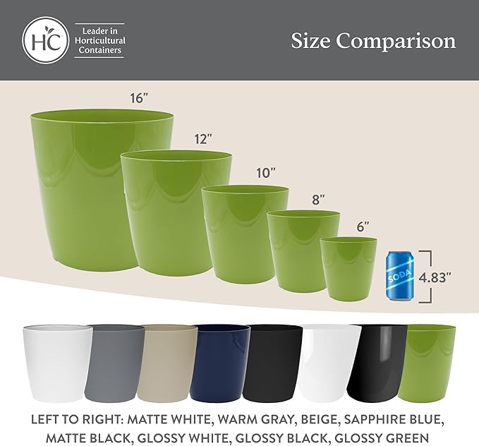 The HC Companies Aria Round Self-Watering Pot - Lightweight Plastic Planter for Herbs & More - Durable Plant Pots for Indoor Plants & Outdoor Plants (10" Glossy White, Pack of 1)