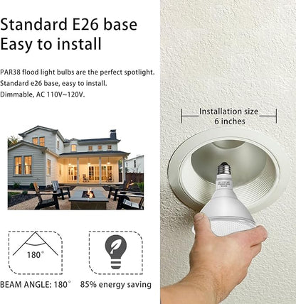 Par38 led Flood Lights Outdoor Light Bulb,Dimmable 1800LM,20W Replace up to 200W,Outdoor Flood Light Bulbs for Backyard,Garage,Porch,Garden,6 Pack 5000K Daylight