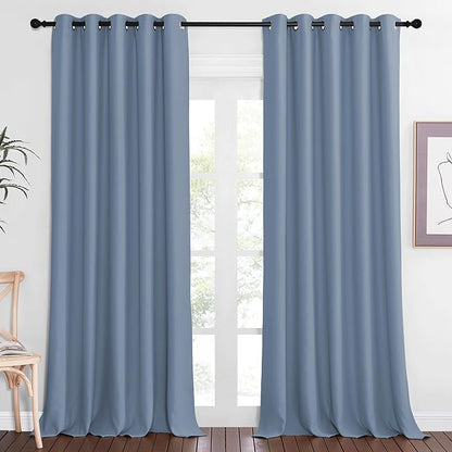 NICETOWN Blackout Stone Blue Curtain 102 inches Length, Grommet Thermal Curtains Cold/Light/Sound Blocking Solid Window Drape for Bedroom/Living Room (W66 x L102, 1 Panel)
