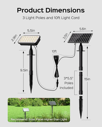 JACKYLED Solar Lights Outdoor Waterproof, Solar Tree Lights Outdoor with 10ft Cord, 3 Colors & 5 Modes, Bright Solar Lights for Outside, Garden, Pathway, Fence, 2-Pack