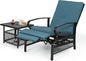 Oakcloud Adjustable Outdoor Lounge Chair Metal Patio Relaxing Recliner Chair Set with Bistro Table and Removable Cushions(Peacock Blue)