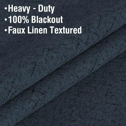 H.VERSAILTEX Primitive Linen Curtains 100% Blackout Curtain Drapes Burlap Fabric Curtains with White Thermal Insulated Liner, Grommet Top Drapes Living Room/Bedroom (2 Panels, 42 x 45 Inch, Navy)