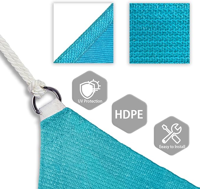 Patio Paradise 19' x 19' x 19' Sun Shade Sail Triangle Canopy Shade Cloth Fabric Sunlight Block Patio Pergola Cover HDPE Deck Awning for Outdoor Backyard Roof Shading, Turquoise