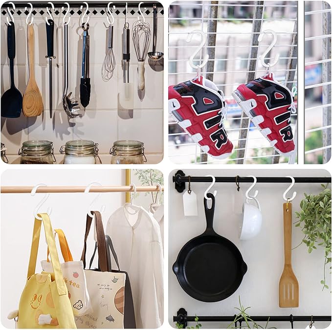 20 Pack Vinyl Coated S Hooks for Hanging,Heavy Duty S Hook for Hanging Plants,Non Slip 3 Inch Closet S Hooks,Steel Metal White Vinyl Coated Small Hook for Jeans Pots and Pans Coffee Cups