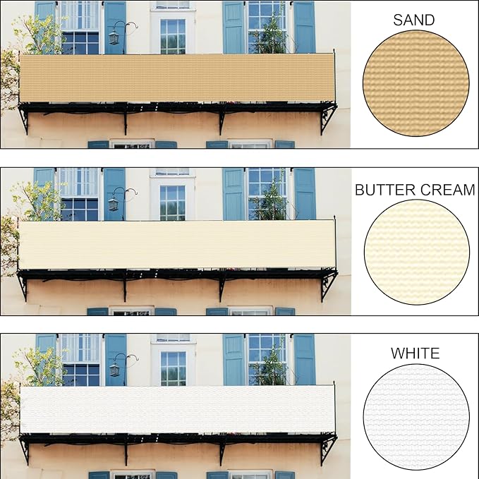 LOVE STORY Balcony Privacy Screen, 2.5'x10' Deck Shield Screen Fence Cover,UV Protection and Weather-Resistant,3 FT Height for Deck, Patio, Backyard, Outdoor Pool, Porch, Railing, Butter Cream