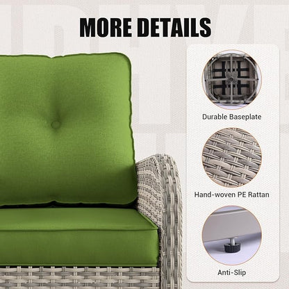 16-Piece Outdoor Patio Furniture Set with Rocking Swivel Chair, PE Wicker Rattan Sectional Sofa Patio Conversation Set with 55,000 BTU Fire Pit Table & Coffee Table, LAvocado Green