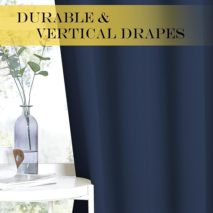 NICETOWN Blackout Navy Blue Curtains 63 inch Length - Window Treatment Energy Saving Thermal Insulated Room Darkening Solid Grommet Drapes for Living Room (1 Panel, 46 by 63-Inch)