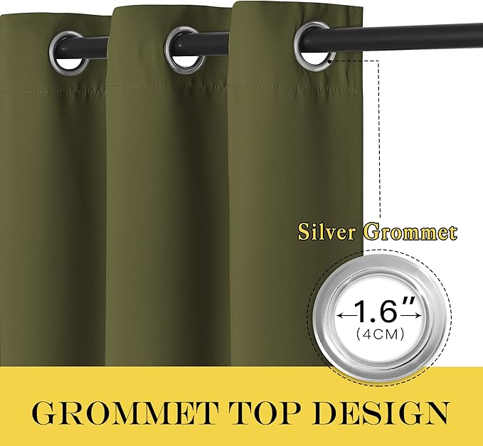 NICETOWN Room Darkening Curtain for Living Room - Energy Saving Thermal Insulated Grommet Room Darkening Curtain/Drape for Bedroom (1 Panel, 46 by 72, Olive Green)