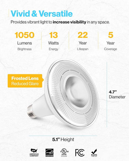 Sunco 24 Pack PAR38 LED Flood Light Outdoor Bulb, Waterproof Bright Dimmable 13W=100W, 5000K Daylight, 1050lm, E26 Base UL Energy Star Listed