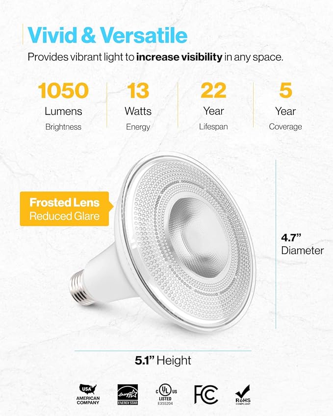 Sunco 96 Pack Outdoor LED Flood Home Patio Driveway Light, Waterproof PAR38 LED Bulb, CRI90, 2700K Soft White,1050 Lumens, 100W Equivalent 13W, Dimmable, Wet-Rated, E26 Base UL