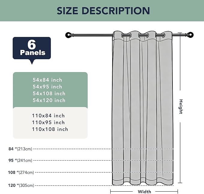 Black Outdoor Curtains for Patio Waterproof - 6 Panels Privacy Weatherproof Outside Curtains with Grommets for Pergola, Gazebo, Porch, Cabana, Balcony, 54 x 120 Inch