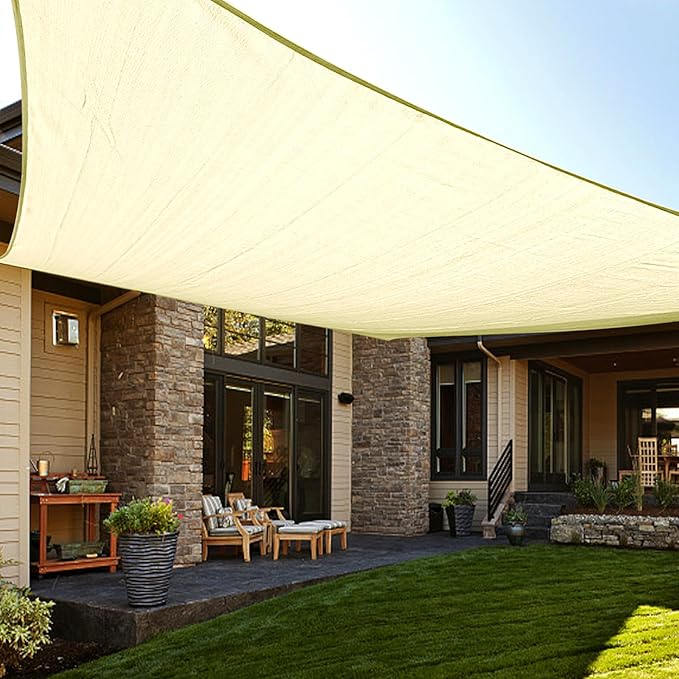 LOVE STORY Custom Size 4'x4' Butter Cream Sun Shade Sail Rectangle UV Block Canopy Patio Sail Sunshades Fabric for Outdoor Garden Carport (We Make Custom Size)