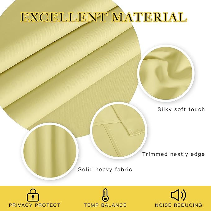 NICETOWN Patio Blackout Curtain Panels - Extra Wide Sliding Door Thermal Insulated Drape, Privacy Room Divider Curtain for Bedroom Office (Paler Yellow, 66 x 118 Inch Long)