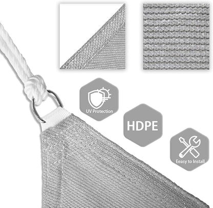 Patio Paradise 28' x 28' x 28' Sun Shade Sail Triangle Canopy Shade Cloth Fabric Sunlight Block Patio Pergola Cover HDPE Deck Awning for Outdoor Backyard Roof Shading, Gray