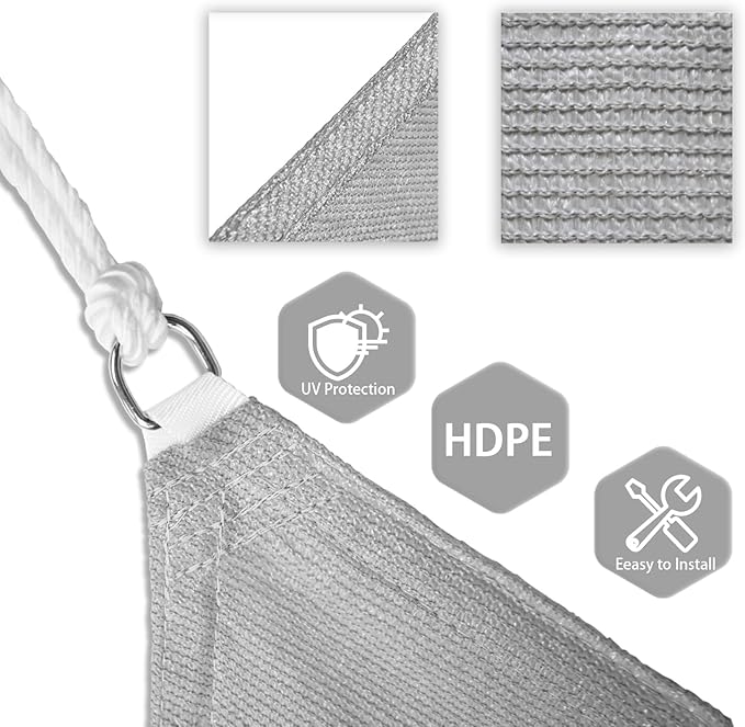 Patio Paradise 12' x 12' x 12' Sun Shade Sail Triangle Canopy Shade Cloth Fabric Sunlight Block Patio Pergola Cover HDPE Deck Awning for Outdoor Backyard Roof Shading, Gray