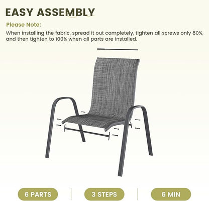 UDPATIO Patio Chairs Set of 4, Stackable Outdoor Dining Chairs with High Back, Textilene Fabric Breathable Outdoor Chair All Weather, 350LBS Capacity for Garden, Backyard (Dark Grey)