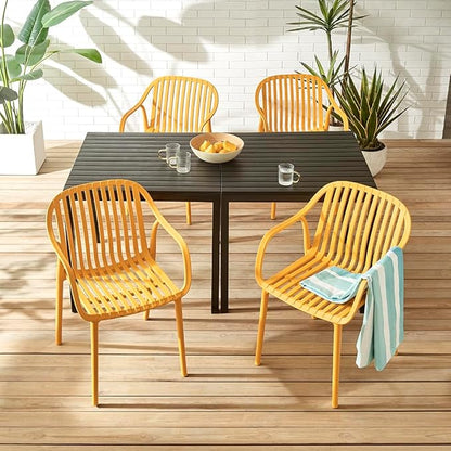 Modern Stackable Outdoor & Indoor Plastic Dining Chairs Set, Armchairs Set, Weather-Resistant, Ideal for Patios, Cafes, and Home Use, Set of 4 (Mustard Yellow)