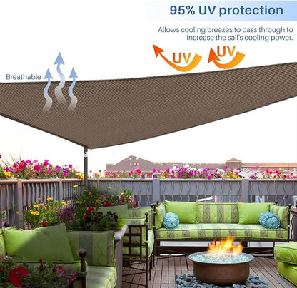 E&K Sunrise 10' x 10' x 10' Sun Shade Sail Triangle Canopy Shade Cover UV Block for Patio Backyard Garden Outdoor (Brown)