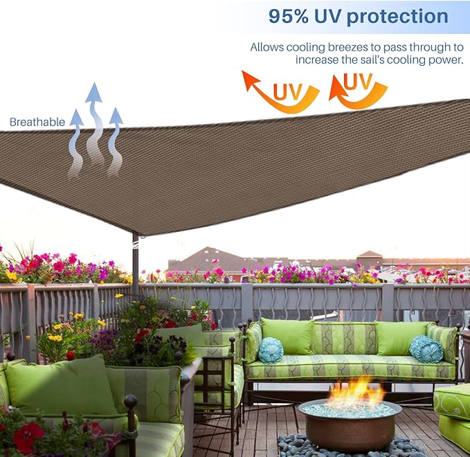 E&K Sunrise 8' x 8' x 8' Sun Shade Sail Triangle Canopy Shade Cover UV Block for Patio Backyard Garden Outdoor (Brown)