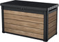 Keter Ashwood 100 Gallon Resin Deck Box Organization and Storage for Patio Furniture Outdoor Cushions, Throw Pillows, Garden Tools and Pool Toys, Brown