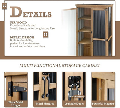 Outdoor Storage Cabinet Waterproof with Shelves, Small Storage Shed, Vertical Tall Patio Backyard Garden Storage Cabinet Tool Organizer for Outside