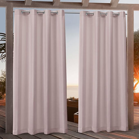 NICOLE MILLER NEW YORK Canvas Indoor/Outdoor Grommet Top Curtain Panel Pair, 54"x108", Blush