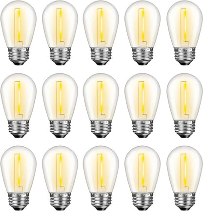 LED S14 Replacement Light Bulbs for Outdoor String Lights, 1W Shatterproof Edison Light Bulbs for Outside Patio Garden, E26 Standard Base, Dimmable, 2200K Warm White, 15 Pack