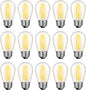 LED S14 Replacement Light Bulbs for Outdoor String Lights, 1W Shatterproof Edison Light Bulbs for Outside Patio Garden, E26 Standard Base, Dimmable, 2200K Warm White, 15 Pack