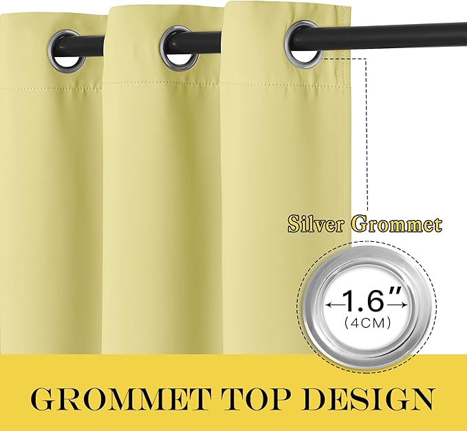 NICETOWN Blackout Curtains 72 inches Long, Grommet Privacy Window Treatment Thermal Insulated Room Darkening Sliding Glass Door Drape for Bedroom Living Room, 1 Panel, W100 x L72, Paler Yellow