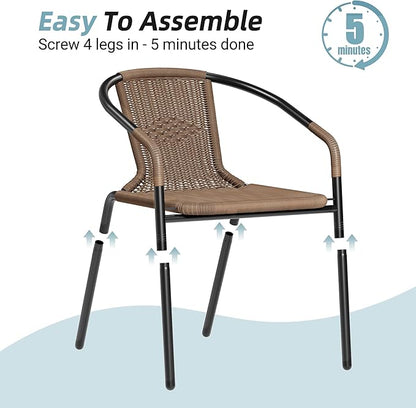 Amopatio Outdoor Dining Chairs Set of 6, Rattan Wicker Patio Chairs, Stackable Indoor-Outdoor Chairs, Bistro, Deck, Yard, Porch, 6 Pack, Brown