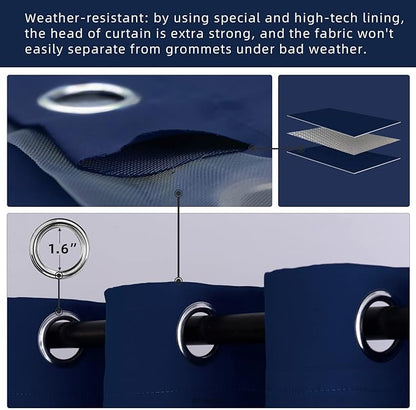 Outdoor Indoor Curtains W52 x L108 for Patio - Weather-resistant Window Panels Privacy Protect Grommet Top Thermal Insulated Home Curtain for Porch Pergola Lawn Garden Hot Tub Area (Navy, 2 Panels)