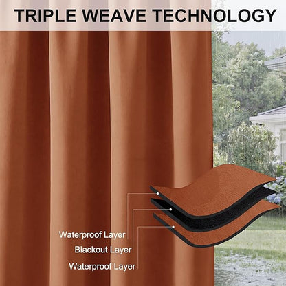 RYB HOME Extra Wide Outdoor Curtains for Patio Waterproof Heavy Duty Thermal Insulated in Summer Full Coverage Privacy for Porch, Cabana & Pergola, W100 x L95, Mecca Red, 1 Panel