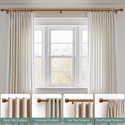 Retro Gold Curtain Rods for Windows 72 to 144 Inches Adjustable Length Heavy Duty 1" Diameter Window Curtain Rod with Decorative Finials for Outdoor Bedroom Kitchen Living Room Farmhouse