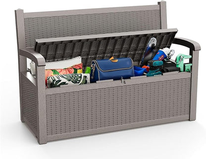 EasyUp 80 Gallon Outdoor Storage Bench Lockable Deck Box Outdoor Storage Box Waterproof for Patio,Garden,and Porch – Perfect for Storing Garden Tools and Cushions(Gray)