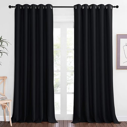NICETOWN Blackout Curtain Panel 90" Long for Living Room - Light Reducing Thermal Insulated Solid Grommet Blackout Curtain Window Curtain Drape for Hall/Villa (1 Panel, W66 x L90, Black)