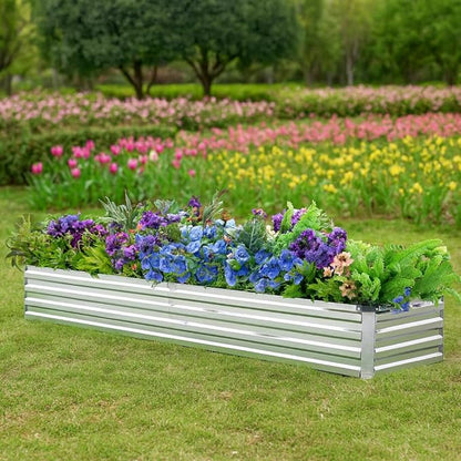 2 Pack 8x2x1FT Galvanized Raised Garden Beds Kit Outdoor Metal Gardening Planter Box for Vegetable Elevated Flower Herbs,Silver