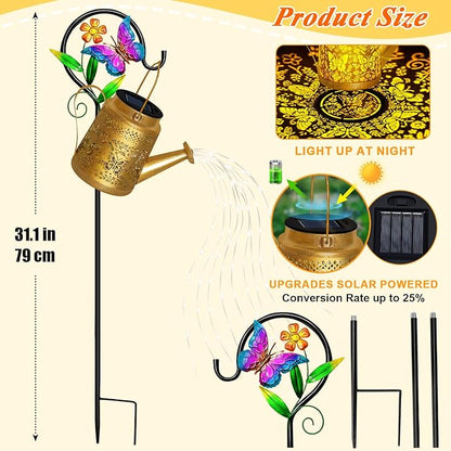 Butterfly Solar Watering Can Lights, Outdoor Waterproof Garden Lanterns with Shepherd Hook, Solar Garden Decor for Yard Outdoor Landscape Pathway, Gift for Women Mom Grandma,Christmas Gifts, 2 Pack