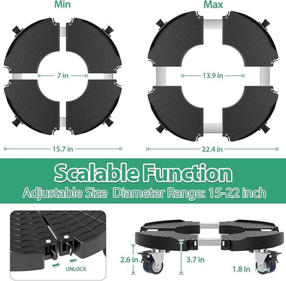 VANCASTLE Plant Caddy with Lockable Wheels Heavy Duty 450lbs Capacity, 15-22 Inch Adjustable Plant Stand with Wheels Rolling base, Plant Dolly for Flower Pot Mover Indoor Outdoor, Black, 2 Pack