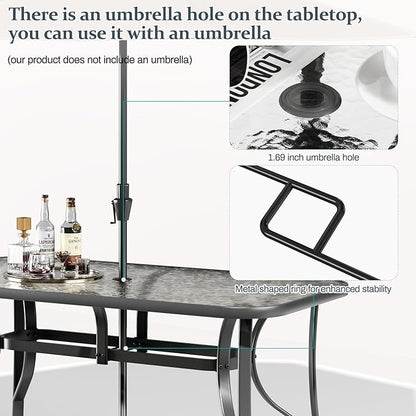 TLSUNNY 7 Pieces Patio Dining Set, Outdoor Table and Chairs W/1.69″ Umbrella Hole, 30"X 55" Table and Stackable Textilene Chair, All Weather Patio Furniture Set (Umbrella not Included)