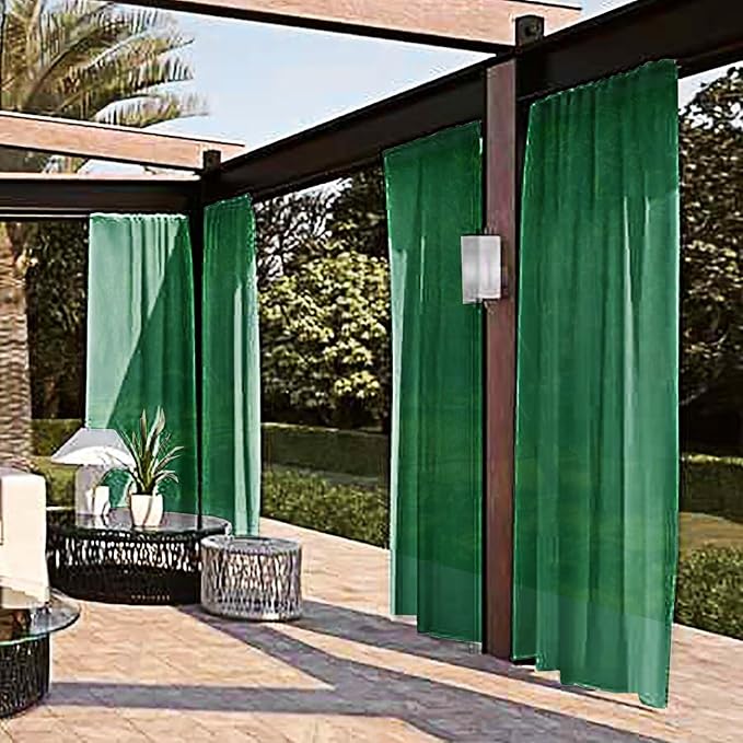 SpaceDresser Waterproof Outdoor Sheer Curtains for Patio - 2 Panels Rod Pocket Indoor Voile Sheer Curtain for Living Room,100W x 84L inch, Foliage Green