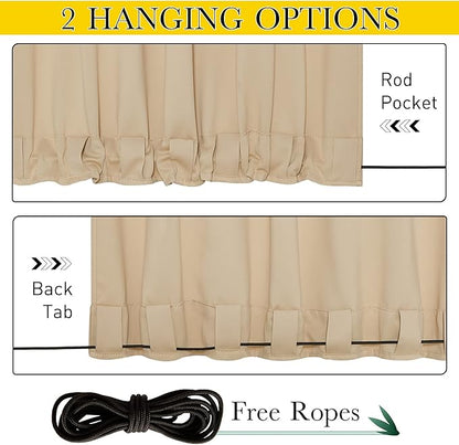 NICETOWN 2 Panels Weighted Blackout Cabana Curtains Outdoor Patio, W52 x L84 Windproof Top & Bottom Grommet & Back Tab, Thermal Heavyweight Drapes Keep Privacy for Yard/Porch, Biscotti Beige