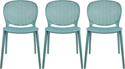 2xhome Set of 3 Patio Dining Chairs | Modern Stackable Outdoor Pool Side Chair | Weather Resistant Plastic for Yard, Porch, Balcony, Kitchen, Teal